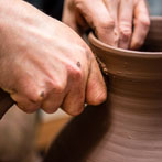 Doug Fitch and Hannah McAndrew making a jug for me